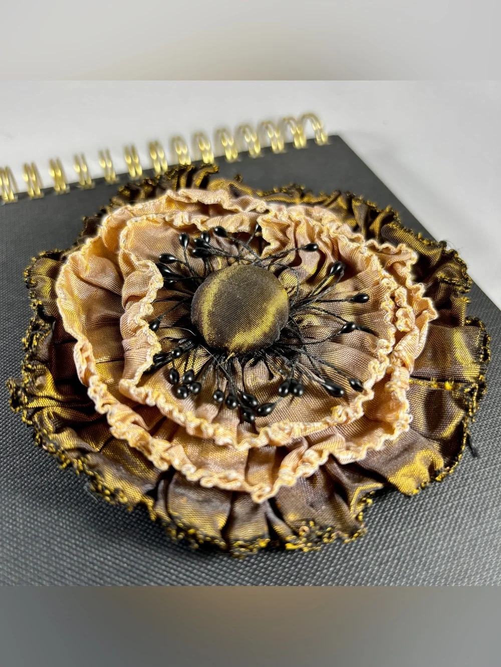Layered Fabric Flower Brooch in Gold and Brown by Goody Goody